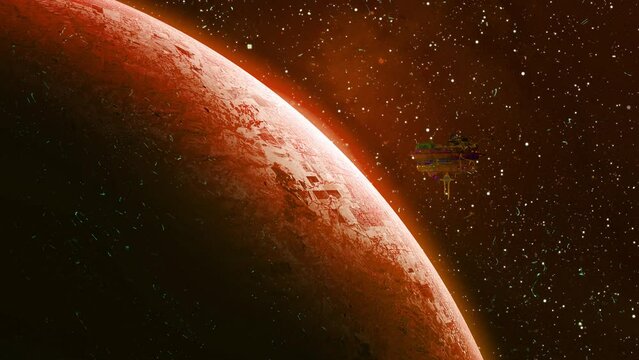 spaceship hovering by mars preparing to attack
