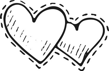 Two vintage decorative hearts, romantic black illustration s