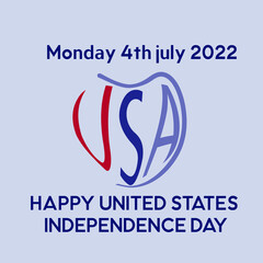 Monday 4 July 2022, American Revolutionary War celebration,  happy independence day united states of America, hand lettering, vector, illustration, image, template,