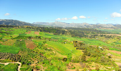 Vista panorámica de la Serranía de Ronda desde el Mirador del Kiosko, provincia de Málaga , España
