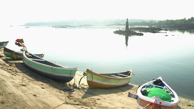 Fishing boat parked at Versova beach, Mumbai, India
