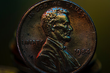 One Cent Lincoln Penny 1984 Super Macro Close Up