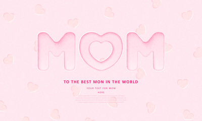 Happy mother's day pink relief love heart with bokeh background