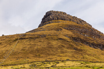 Steep coast of the islands of Kunoy and Kalsoy. Faroe Islands.