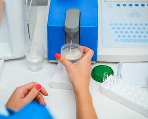 Research in the laboratory. Blood sampling for analysis