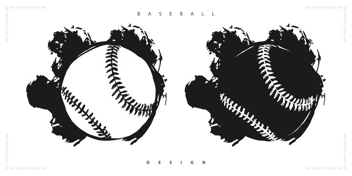 Vector abstract baseball ball isolated on white background. Illustration for t-shirt design, brush style.