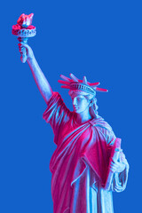 USA freedom and liberty futuristic background. Statue of liberty synth wave concept.