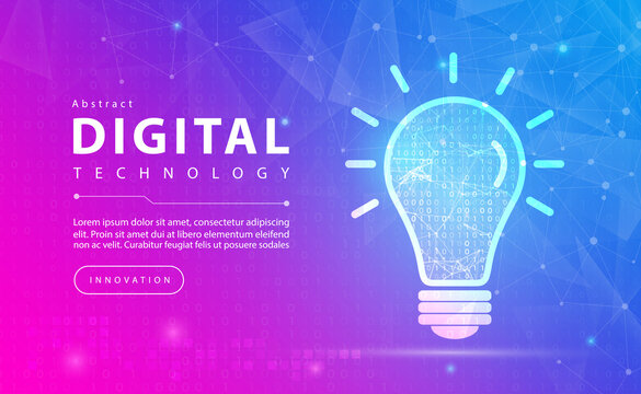 Digital technology creative idea inspiration and innovation banner pink blue background concept with technology line light effects, abstract tech new invention, illustration vector for graphic design