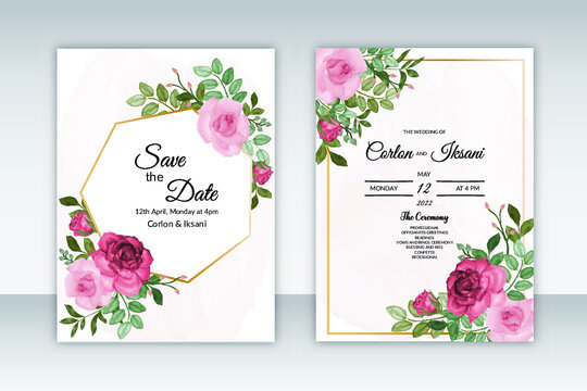 Elegant Hand Drawing Wedding Invitation Floral Design With Water Color Free Vector