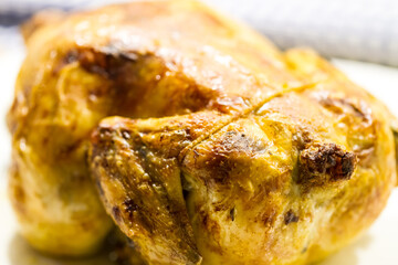Close up detail of a roasted chicken