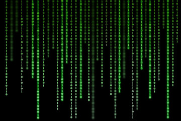 Green matrix background of binary numbers. Matrix of computer data. Vertical digital binary code moves down