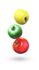 Colorful apples, red-green and yellow fruits on a white background.
natural food