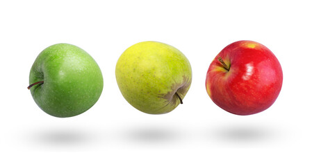Colorful apples, red-green and yellow fruits on a white background.
natural food