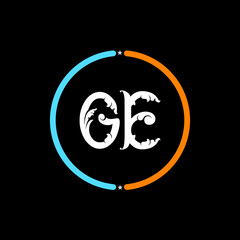 Fototapeta premium GE, E G Letter Logo. GE circle logo design vector, black background. 