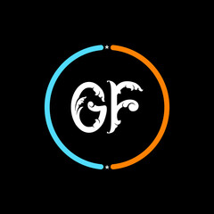 Obraz premium GF, F G Letter Logo. GF circle logo design vector, black background. 
