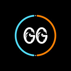 GG, G G Letter Logo. GG circle logo design vector,  black background.  