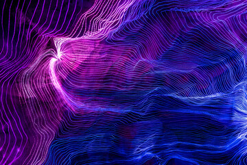 Abstract wave of digital weave lines connecting network dots and dark background . Modern 3D mesh pattern design geometric showing futuristic computer science technology concepts .