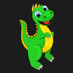Smiling dino baby green. Cartoon.