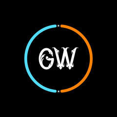 GW, W G Letter Logo. GW circle logo design vector,  black background.  