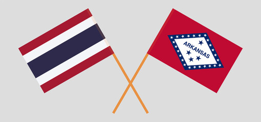 Crossed flags of Thailand and The State of Arkansas. Official colors. Correct proportion