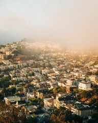 Fototapeta na wymiar Misty view from Corona Heights Park, in San Francisco, California