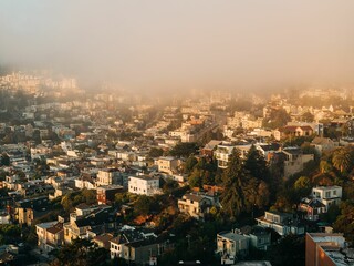 Misty view from Corona Heights Park, in San Francisco, California
