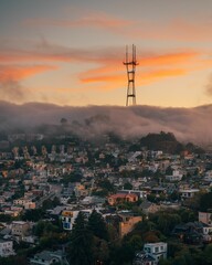 Sunset view of the Sutro Tower from Corona Heights Park, in San Francisco, California