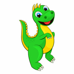Smiling dino baby green. White background. Cartoon. 