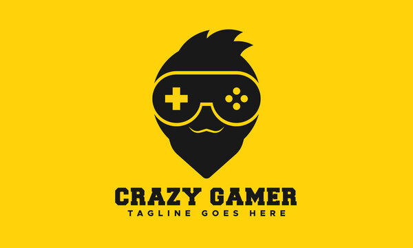 Crazy Gamer Logo Design Template Stock Vector