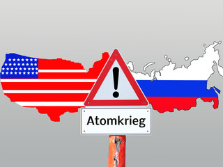 Warnschild Atomkrieg zwischen USA und Russland