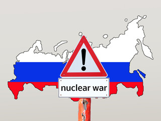 Warnschild nuclear war mit Russland Karte