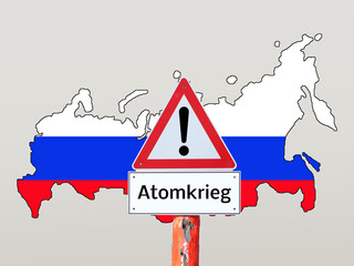 Warnschild Atomkrieg  mit Russland Karte
