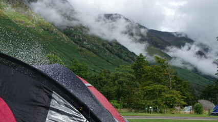 rain drops on the tent 