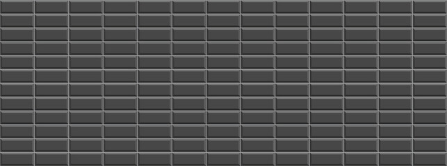 Tile subway texture. Black brick wall. Seamless kitchen background. Metro backdrop. Ceramic pattern. Apron faience print. Retro rectangle brickwall. Cement stone backsplash. Vector illustration