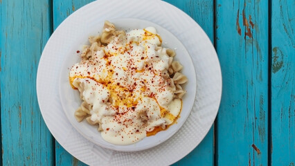 Traditional Turkish food manti. Traditional Turkish dish food manti.