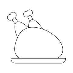 Chicken carcass on a plate with legs, black and white icon. Illustration