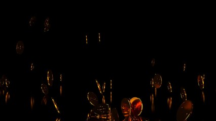 3d render animation of gold coin falling. The video is rendered in avi format as 4k 60fps.