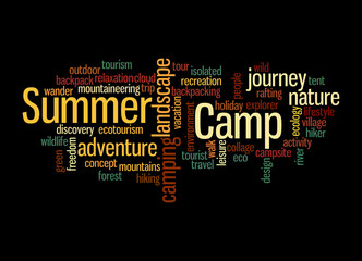 Word Cloud with SUMMER CAMP concept, isolated on a black background