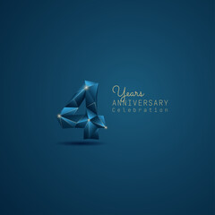 Obraz premium 4 years anniversary logotype with blue low poly style. Vector Template Design Illustration.