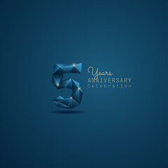 5 years anniversary logotype with blue low poly style. Vector Template Design Illustration.