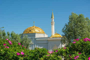 The 18th century mosque-like “Turkish Bath” pavilion built on the shore of Great Pond in Catherine Park on the orders of Emperor Nicholas I in Tsarskoye Selo, Russia