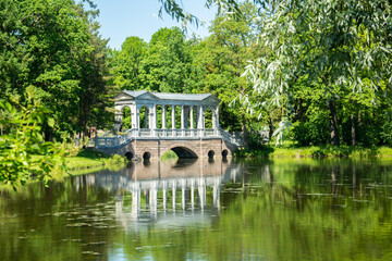 The Siberian Marble Gallery decorative pedestrian roofed Palladian bridge built in 1700's in...