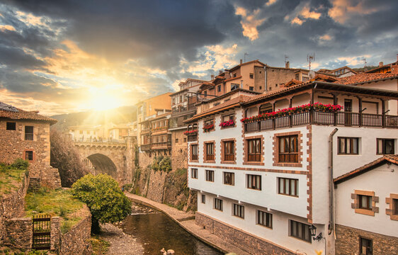 River in the village of Potes in Cantabria, Spain.