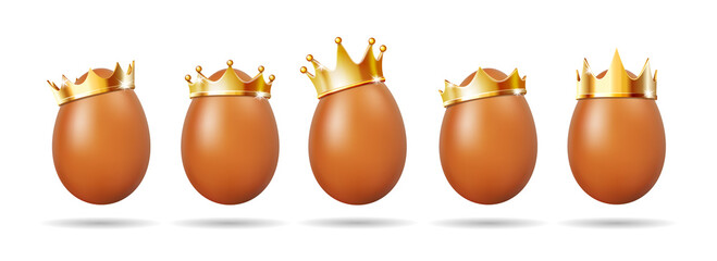 Set of Realistic eggs with golden crown for design flyer, corporate template, brochure