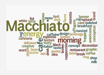Word Cloud with MACCHIATO concept, isolated on a white background