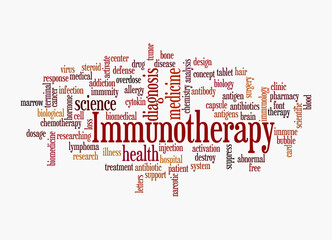Word Cloud with IMMUNOTHERAPY concept, isolated on a white background