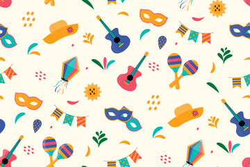 Materiał do szycia Cute festive seamless pattern background for festa junina festival. illustration