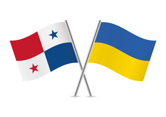 Panama and Ukraine crossed flags. Panamanian and Ukrainian flags, isolated on white background. Vector icon set. Vector illustration.
