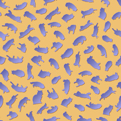 Seamless pattern with the silhouette of a fluffy Manx cat.