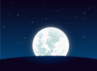 Fototapeta na wymiar Night Sky. Full Moon. Hills Illuminated by the light of the moon
